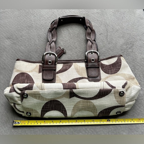 EUC-COACH Vintage Canvas Satchel Shoulder handbag-Brown/Cream Tonal - Picture 1 of 7